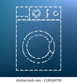 Washing machine sign. Vector. White textured icon at lapis lazuli gradient background.