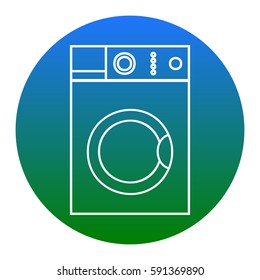 Washing machine sign. Vector. White icon in bluish circle on white background. Isolated.