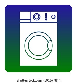 Washing machine sign. Vector. White icon at green-blue gradient square with rounded corners on white background. Isolated.