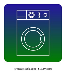 Washing machine sign. Vector. White icon at green-blue gradient square with rounded corners on white background. Isolated.