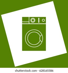 Washing machine sign. Vector. White icon obtained as a result of subtraction rotated square and path. Avocado background.