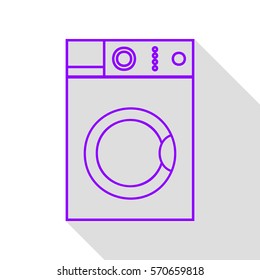 Washing machine sign. Violet icon with flat style shadow path.