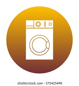Washing machine sign. White icon in circle with golden gradient as background. Isolated.