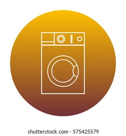 Washing machine sign. White icon in circle with golden gradient as background. Isolated.