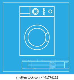 Washing machine sign. White section of icon on blueprint template.