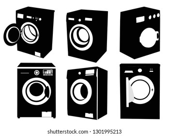 washing machine silhouettes set, white background, vector