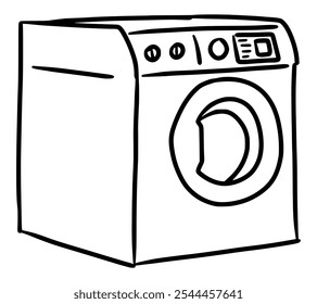 Washing Machine Sketch Illustration in Line Art Style