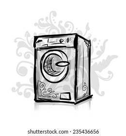 Washing machine, sketch for your design. Vector illustration