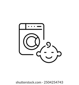 Washing machine and smiling infant. Baby-safe laundry. Pixel perfect vector icon