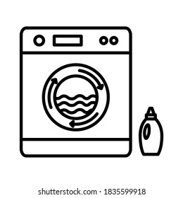 Washing machine with soap icon in trendy outline style design. Vector illustration isolated on white background.