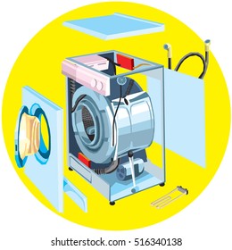 Washing machine. Spare parts. Vector illustration