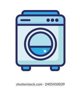Lavadora con pila de ropa seca aislada en el fondo. Lavandería electrónica para la limpieza. Diseño plano vectorial