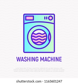 Washing machine thin line icon. Modern vector illustration of appliance, symbol of laundry.