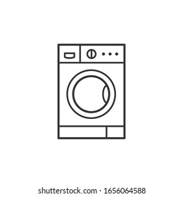 Waschmaschine reiniger dünne Linie Symbol. Haushaltsgeräte, die für die Bearbeitung von Schlaganfällen verwendet werden, Symbol für die Vektorillustration. Washer-Linearzeichen einzeln auf weißem Hintergrund