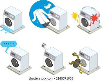 Washing machine trouble illustration set