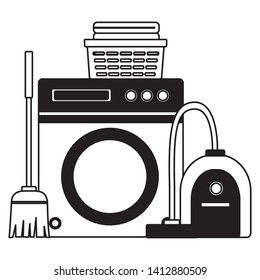 washing machine vacuum broom mop spring cleaning tools vector illustration