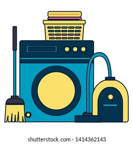 washing machine vacuum broom mop spring cleaning tools vector illustration