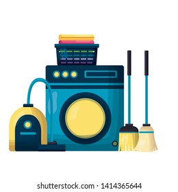 washing machine vacuum broom mop spring cleaning tools vector illustration