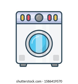 washing machine vector flat color line icon 