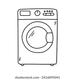 Washing machine vector icon in doodle style. Symbol in simple design. Cartoon object hand drawn isolated on white background.