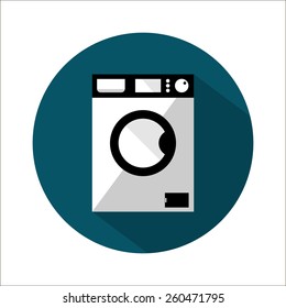  Washing machine vector icon illustration with long shadow, flat style