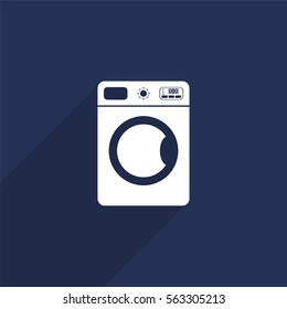 Washing machine vector icon with long shadow isolated on  blue