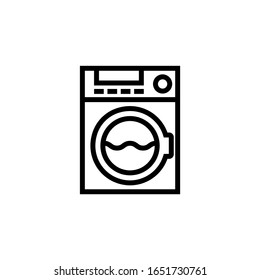 Symbol für die Vektorillustration der Waschmaschine in Umrissen, linearer Stil einzeln auf weißem Hintergrund