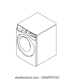 Washing machine. Vector outline illustration. Isometric projection.