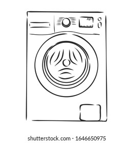 Washing Machine, Vector Sketch Illustration 