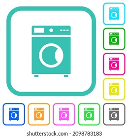 Washing machine vivid colored flat icons in curved borders on white background
