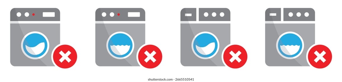 Icono de advertencia de la lavadora. Icono de error de lavadora, Ilustración vectorial