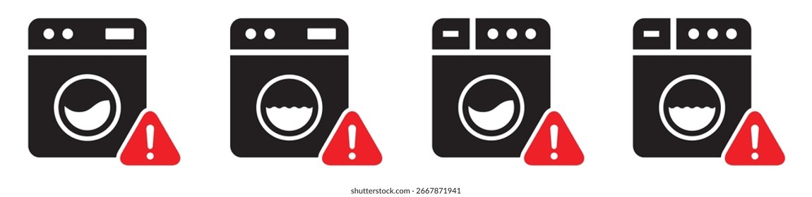 Icono de advertencia de la lavadora. Icono de error de lavadora, Ilustración vectorial