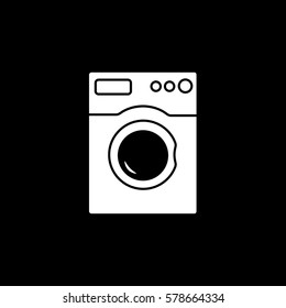Washing Machine Washer Flat Icon On Black Background