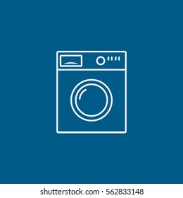Washing Machine Washer Line Icon On Blue Background
