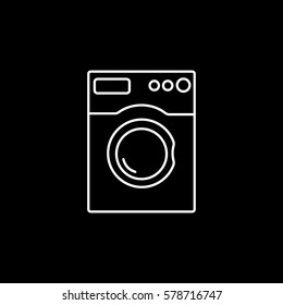 Washing Machine Washer Line Icon On Black Background