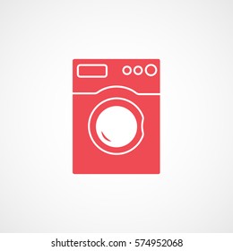 Washing Machine Washer Red Flat Icon On White Background