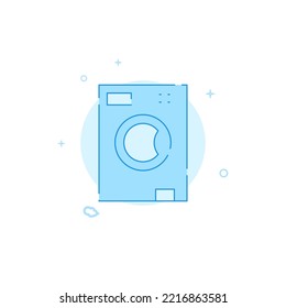 Washing machine, washer vector icon. Flat illustration. Filled line style. Blue monochrome design. Editable stroke. Adjust line weight.