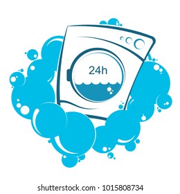 Washing machine and water bubbles symbol for business
