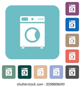Washing machine white flat icons on color rounded square backgrounds