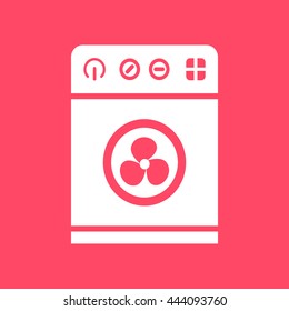Washing Machine white icon on magenta color background. Eps-10.