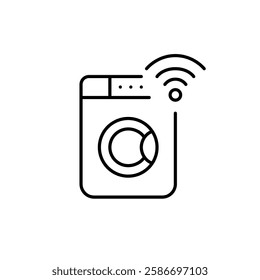 Washing machine and wi-fi symbol. Smart home laundry device. Remote control. Pixel perfect, editable stroke vector icon