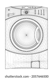 Washing machine wireframe from black lines isolated on white background. Front view. 3D. Vector illustration