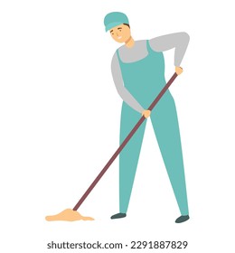 Washing man clean floor icon cartoon vector. Work house. Home person