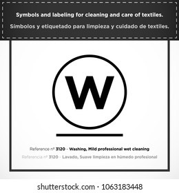 Washing, Mild professional wet cleaning. PICTORIAL symbols and labeling for cleaning and care of textiles.
(ISO) - Set icons clothes - Vectorized graphic symbols for laundry