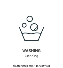 Washing outline vector icon. Thin line black washing icon, flat vector simple element illustration from editable cleaning concept isolated on white background