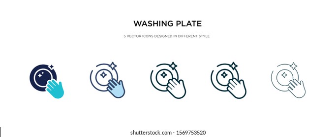 washing plate icon in different style vector illustration. two colored and black washing plate vector icons designed in filled, outline, line and stroke style can be used for web, mobile, ui