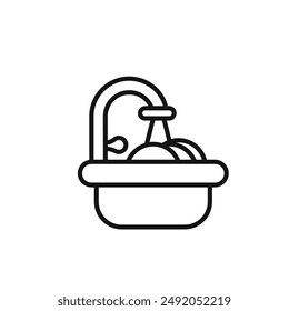 Washing plate icon outline collection in black and on white background