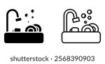 Washing plate  set icon on white background