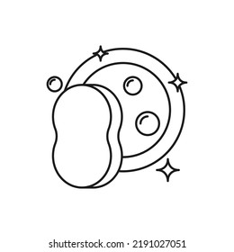 Washing plate with sponge simple vector icon.