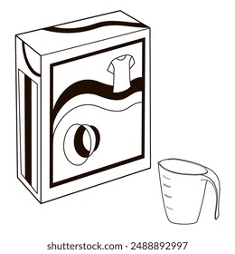 washing powder in a box and measuring cup